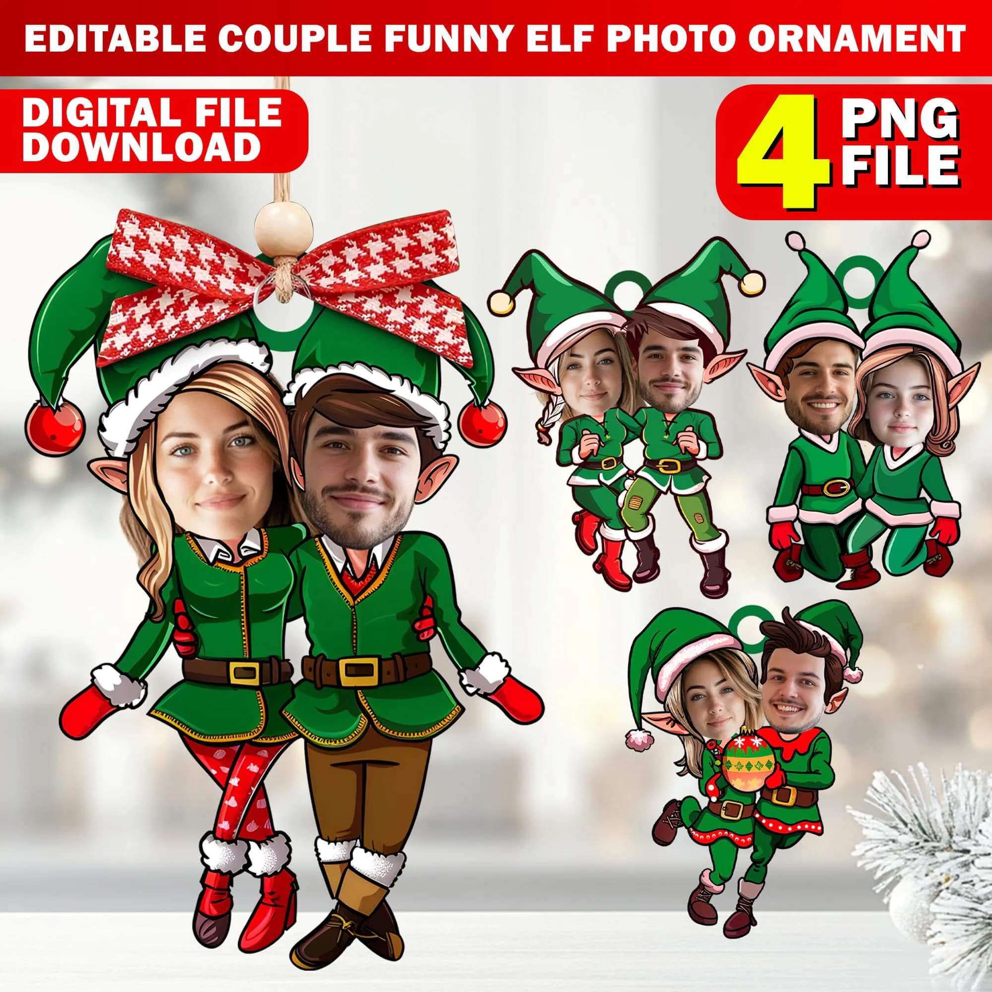 christmas add your own personalized couple funny elf photo ornament